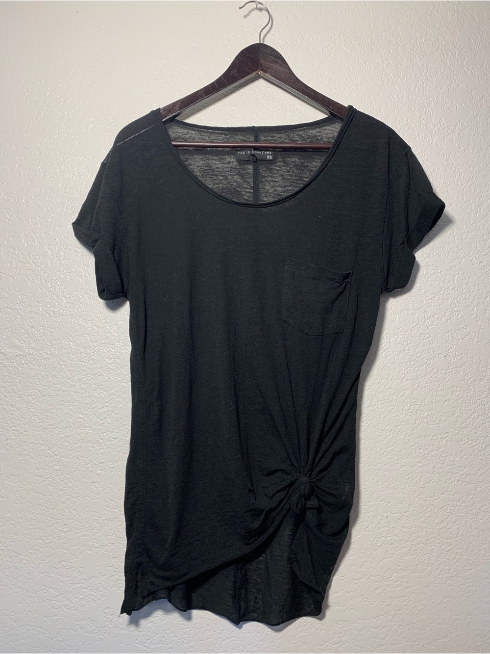 rag & bone Black Short-Sleeve Side-Knot Pocket Tee